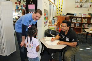 Photo of child interacting with volunteers