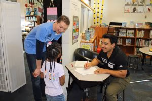 Photo of child interacting with volunteers